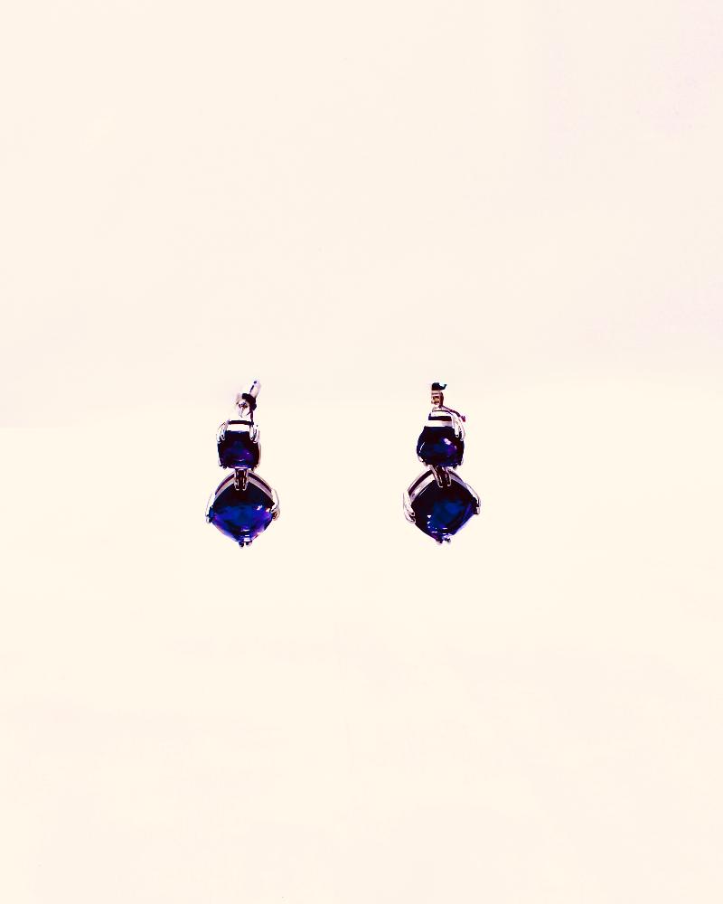 Double Square Purple Gemstone Dangle Earring for women